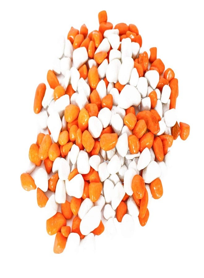 Power Stone Decorative Coloured Asymmetric Marble Stone Pebbles for Vase Filler Plant Pots Home Aquarium Fish Tanks Landscape Outdoor Garden Decoration (White & Orange, 2Kg) - Image 1